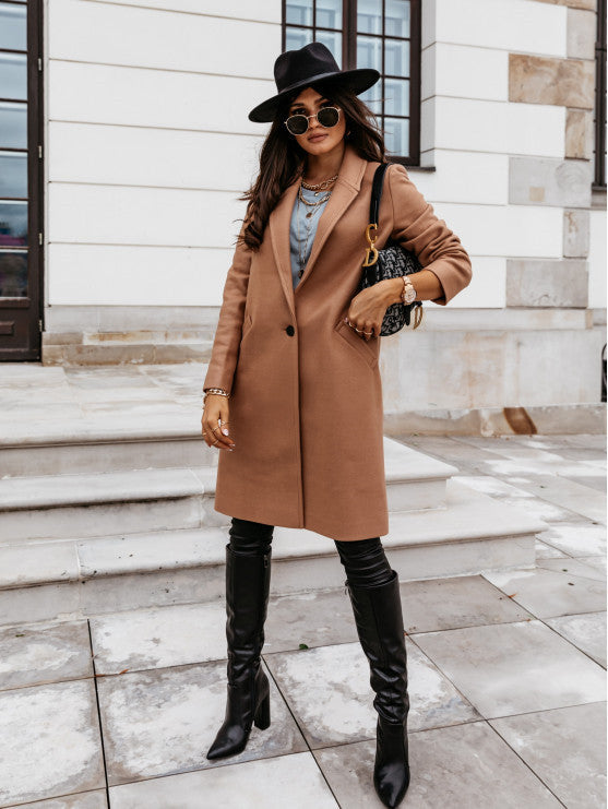 Lapel Mid-Length Button Woolen Coat Women Limorista