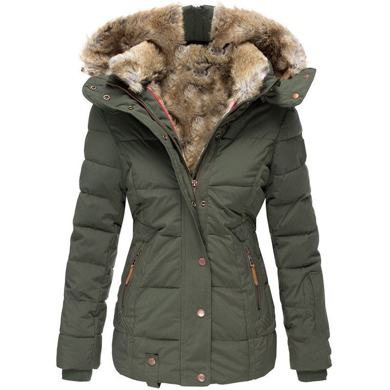 Fur collar long sleeve slim-fit cotton coat Limorista