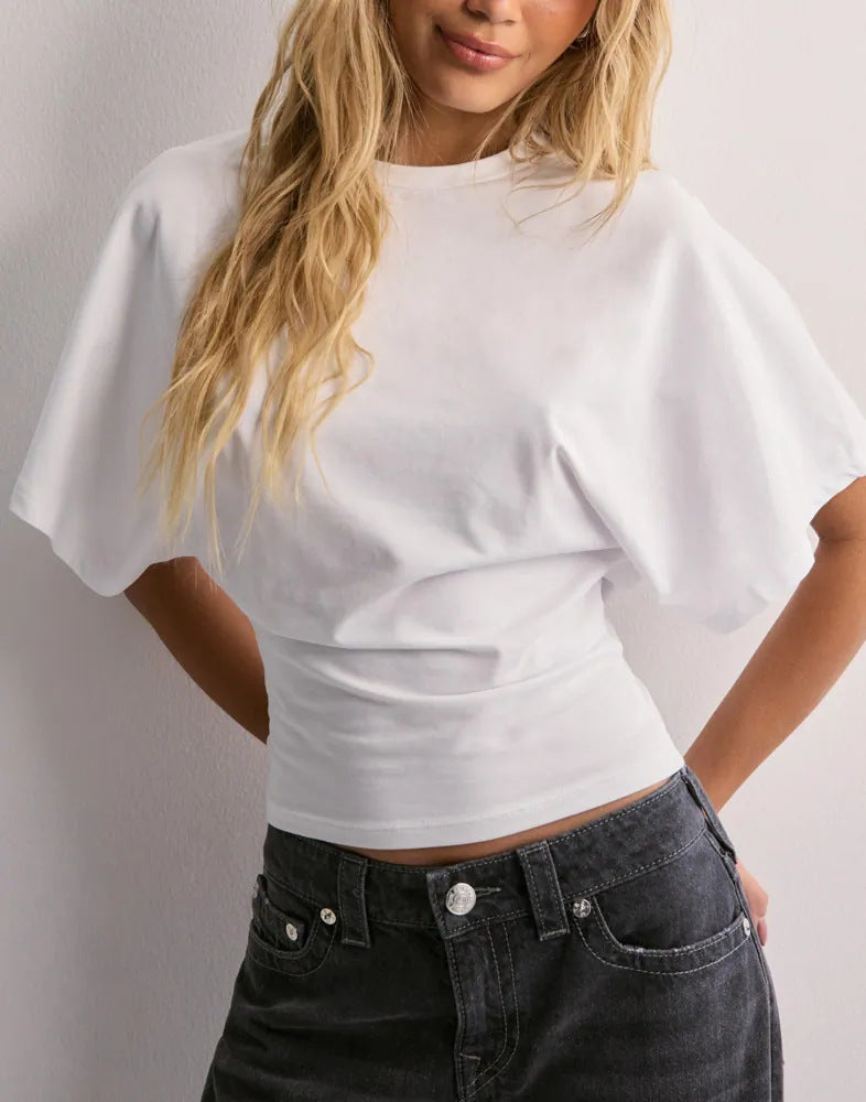 Summer Batwing Sleeve T-shirt Ins Fashion Round Neck Pullover Short-sleeved Tops For Women Clothing Limorista