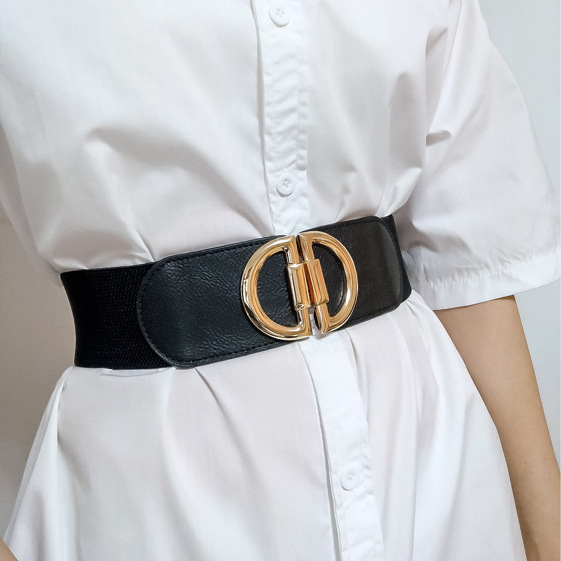 Elastic A Pair Of Buckles Wide Belt Women Limorista