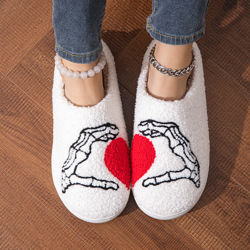 Funny Halloween Love Skull-hand Slippers Home Non-slip Soft Bottom Cotton Floor Bedroom Slippers Winter Warm House Shoes For Women Men Limorista