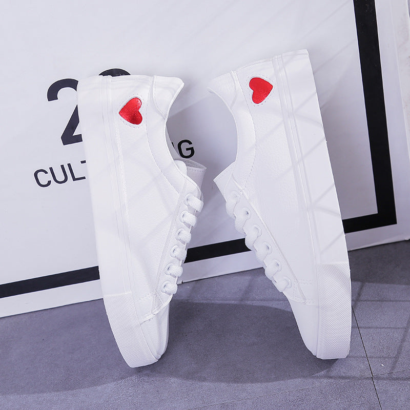 Fashion New Woman PU Leather Shoes Ladies Breathable Cute Heart Flats Casual Shoes White Sneakers Limorista