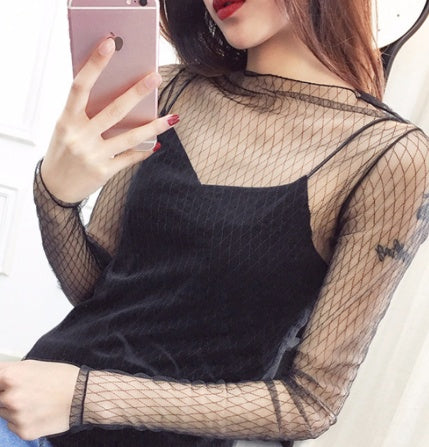 Sheer lace bottoming shirt Limorista
