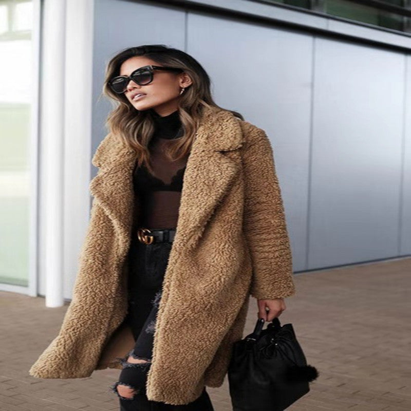 Lapel long sleeve plush women&