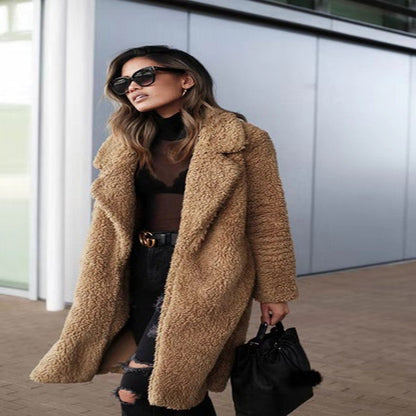 Lapel long sleeve plush women&