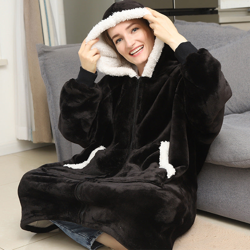 Men And Women Can Wear Zipper Flannel Lazy Blanket Limorista