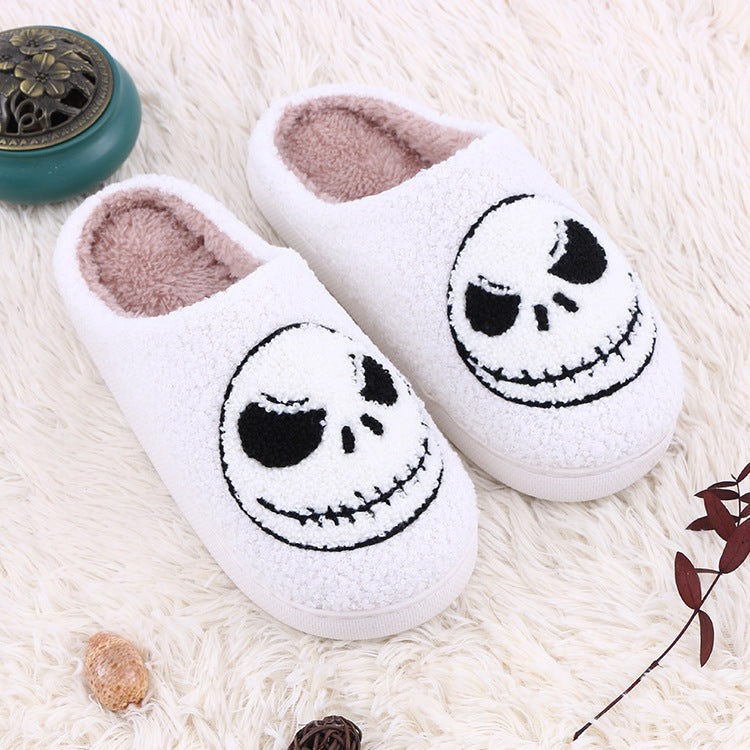 Halloween Skull-smirk Home Slippers Indoor Funny Non-slip House Shoes Winter Warm Bedroom Slippers For Women Men Limorista