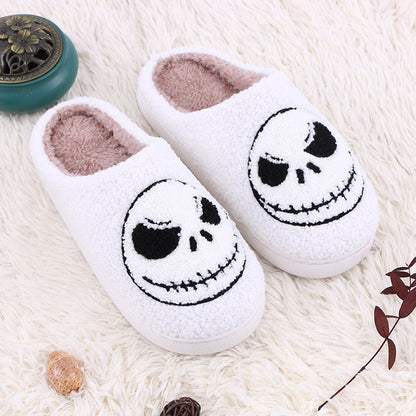 Halloween Skull-smirk Home Slippers Indoor Funny Non-slip House Shoes Winter Warm Bedroom Slippers For Women Men Limorista