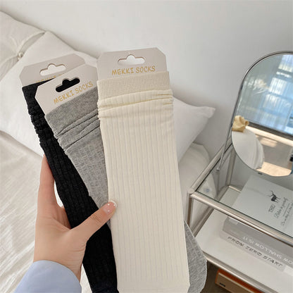 Solid Color Yarn Sunken Stripe Women White Tube Bunching Socks Women Limorista