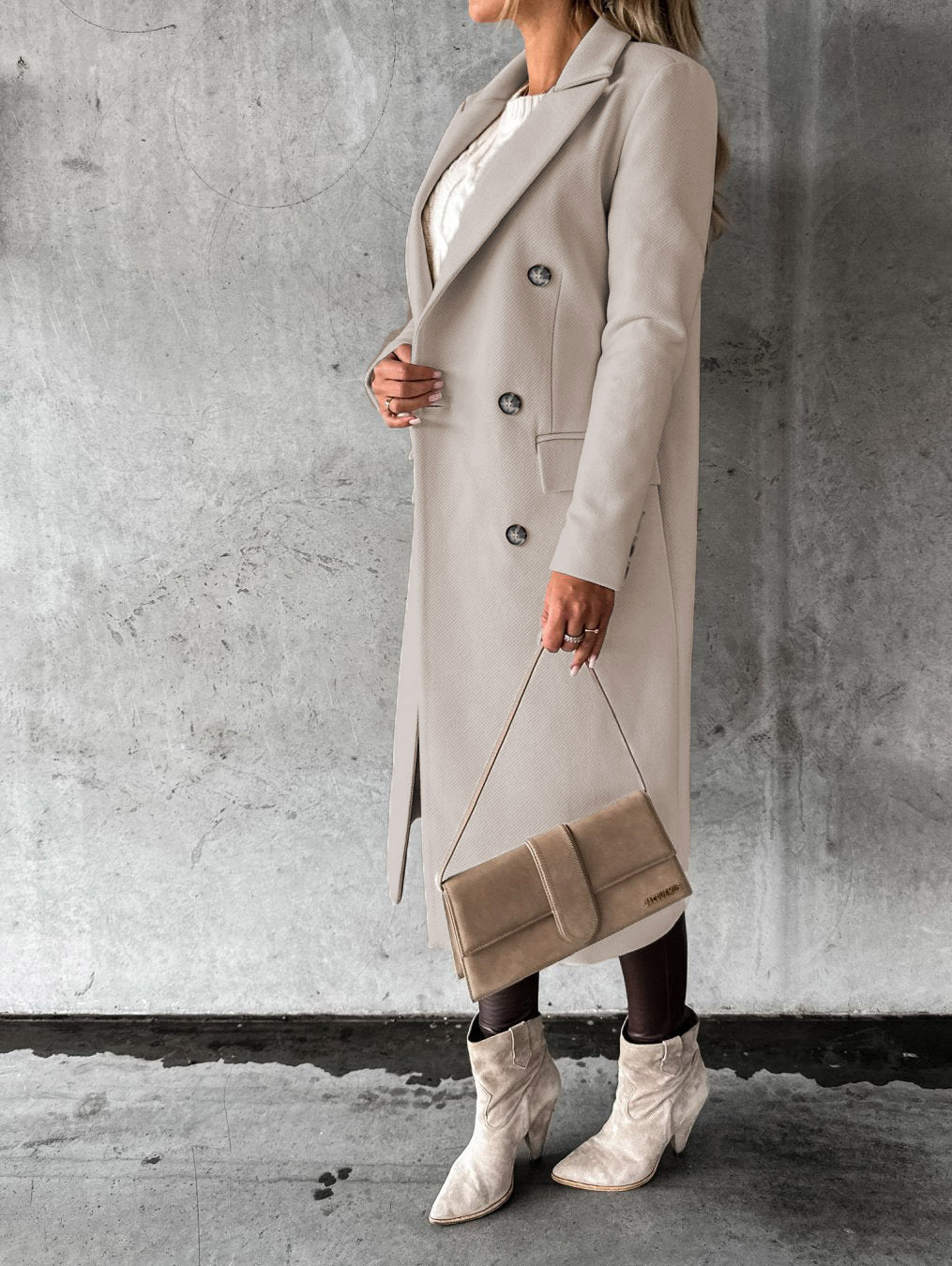 Long Sleeve Lapel Coat Winter Fashion Solid Double Breasted Slim Long Jacket Womens Clothing Limorista