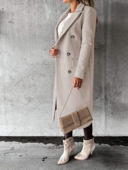 Long Sleeve Lapel Coat Winter Fashion Solid Double Breasted Slim Long Jacket Womens Clothing Limorista