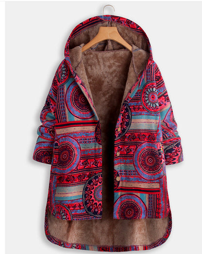 Retro Ethnic Floral Print Plus Size Cotton Jacket Limorista