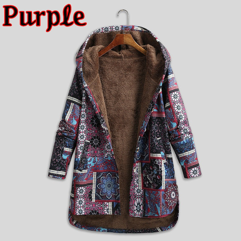 Retro Ethnic Floral Print Plus Size Cotton Jacket Limorista