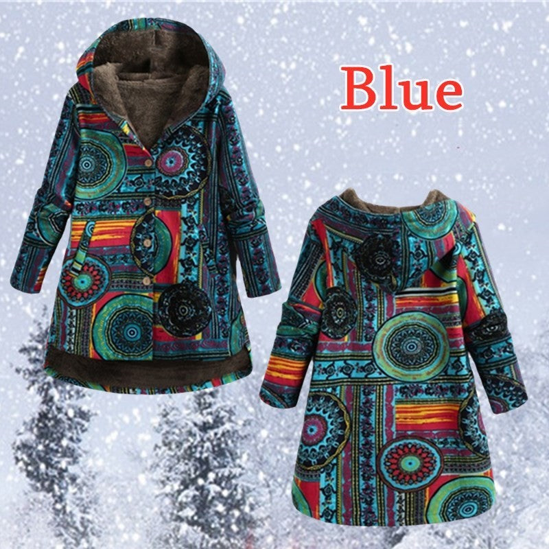 Retro Ethnic Floral Print Plus Size Cotton Jacket Limorista