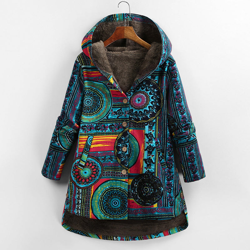 Retro Ethnic Floral Print Plus Size Cotton Jacket Limorista