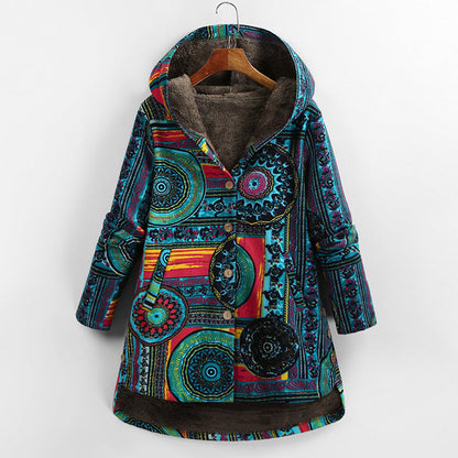 Retro Ethnic Floral Print Plus Size Cotton Jacket Limorista