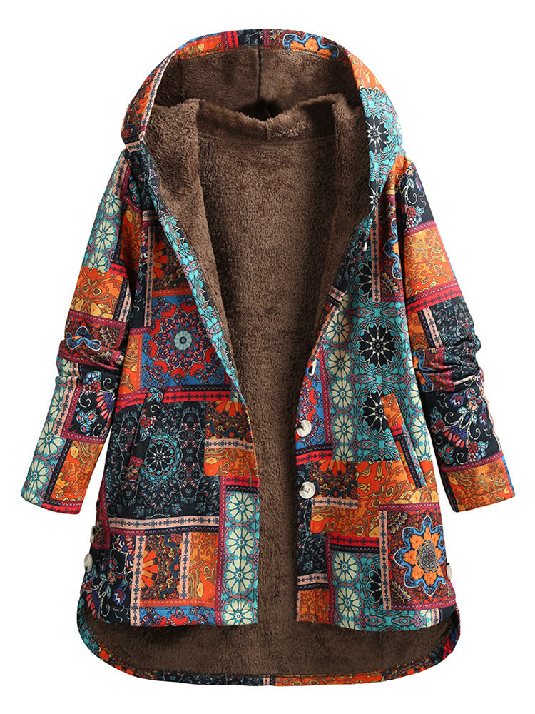 Retro Ethnic Floral Print Plus Size Cotton Jacket Limorista