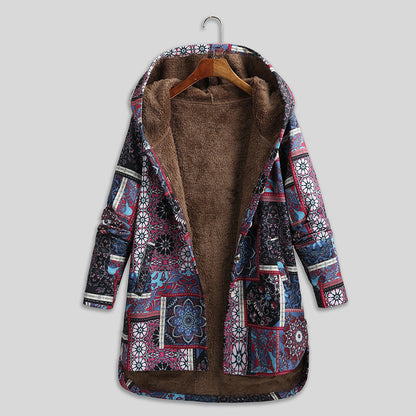 Retro Ethnic Floral Print Plus Size Cotton Jacket Limorista