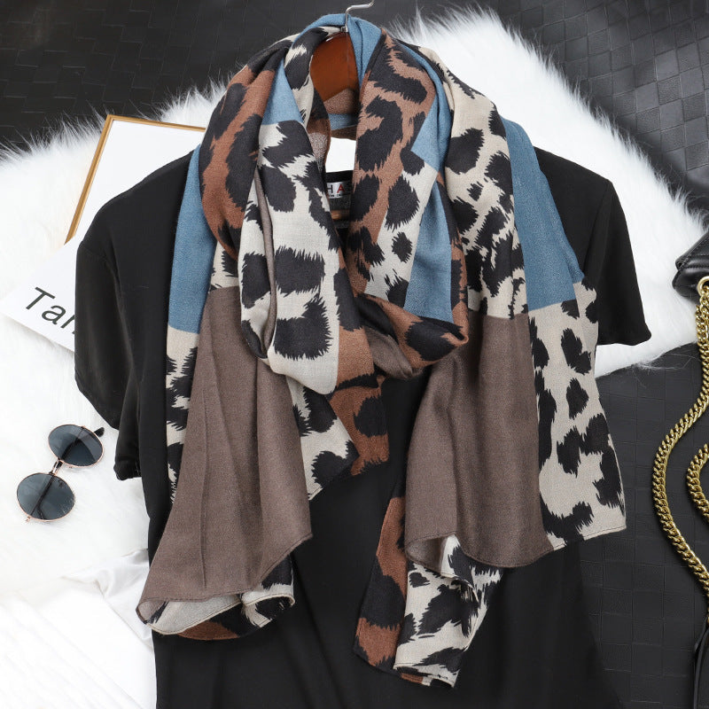 Leopard Print Cotton And Linen Scarf Women Printing Long Gauze Scarf Limorista
