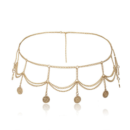 Personality Multi-layer Embossed Coin Tassel Waist Chain Limorista