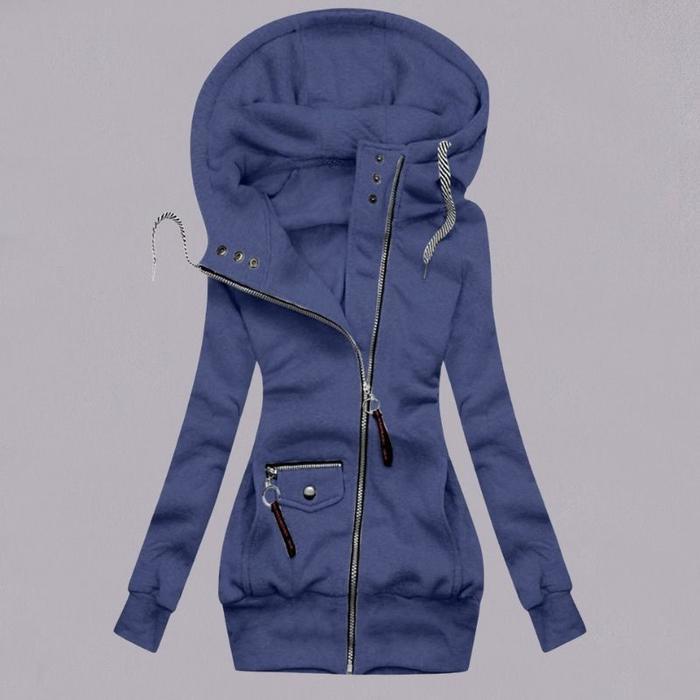 Autumn and winter stitching drawstring hooded slim coat Limorista