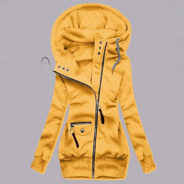 Autumn and winter stitching drawstring hooded slim coat Limorista