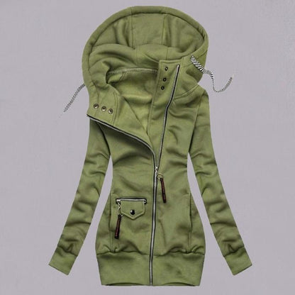 Autumn and winter stitching drawstring hooded slim coat Limorista