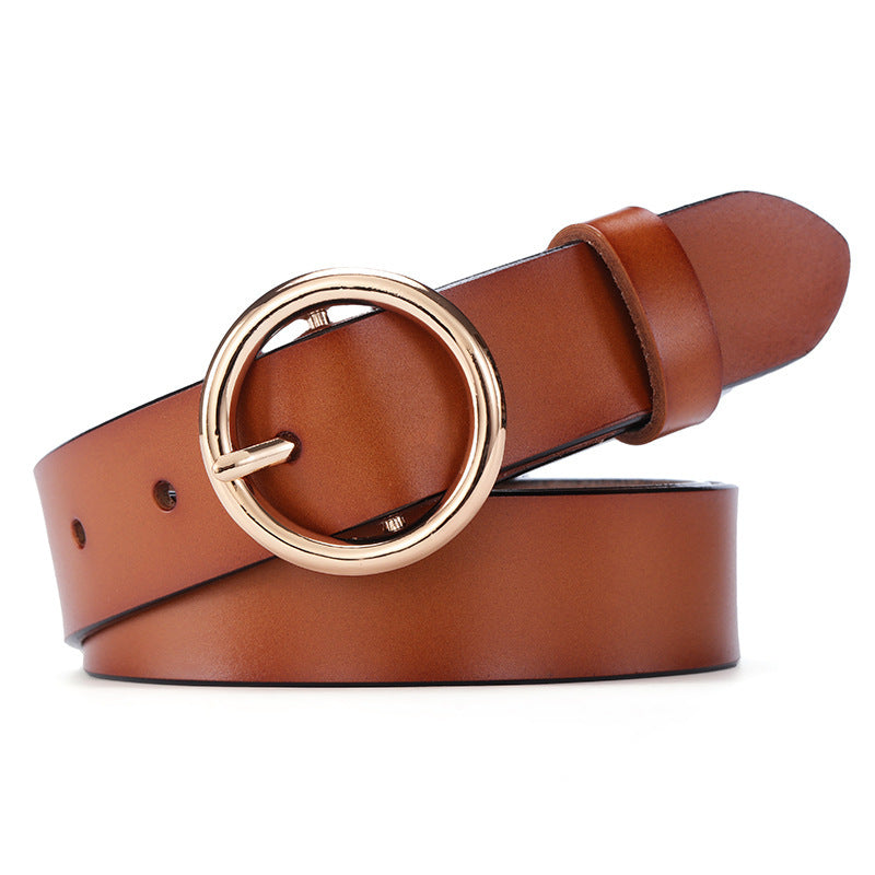 Round Buckle Belt Women Leather Korean Version Belt Limorista