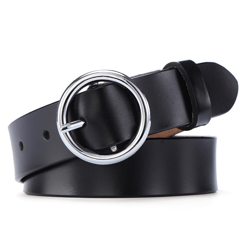 Round Buckle Belt Women Leather Korean Version Belt Limorista