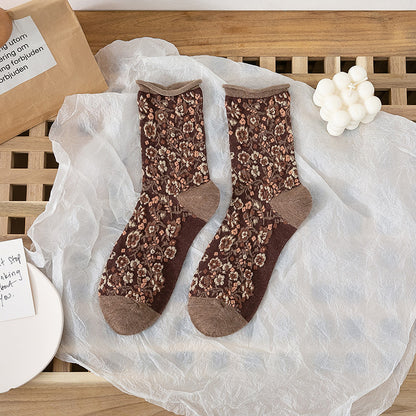 Broken Flower Forest Socks In Pastoral Style Curled Folds Flowers In Tube Limorista