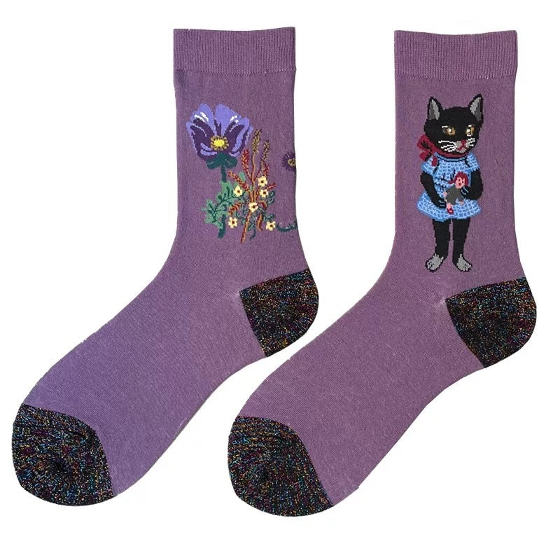 Socks Female Asymmetrical AB Cartoon Cute Plaid In The Tube Spring Men&