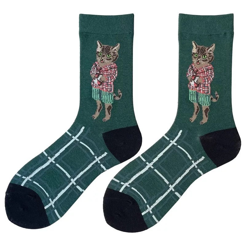 Socks Female Asymmetrical AB Cartoon Cute Plaid In The Tube Spring Men&