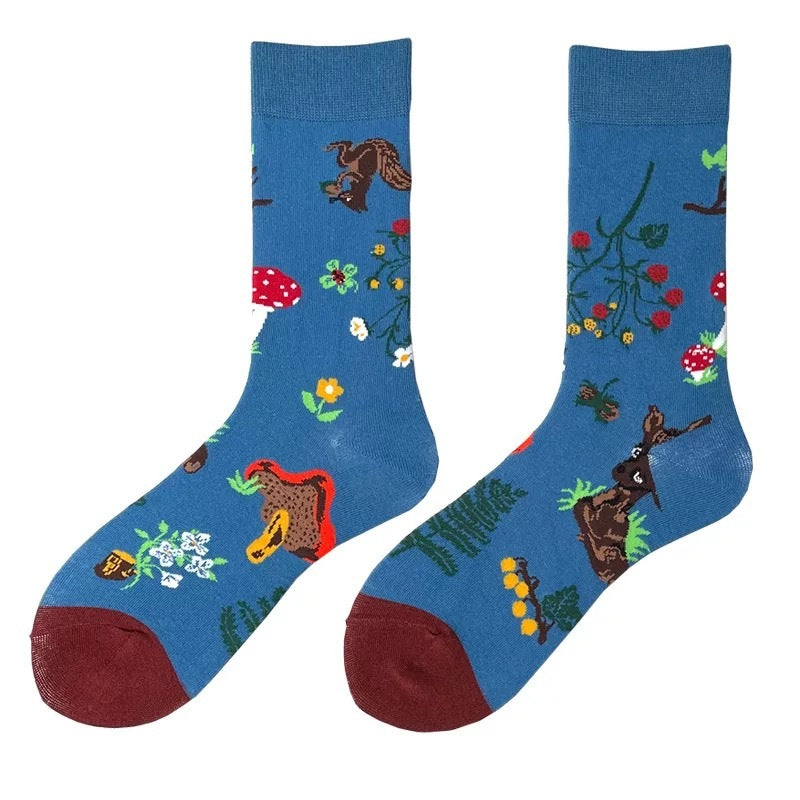 Socks Female Asymmetrical AB Cartoon Cute Plaid In The Tube Spring Men&