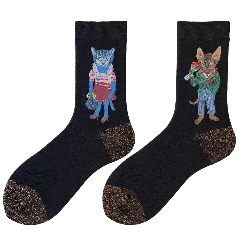 Socks Female Asymmetrical AB Cartoon Cute Plaid In The Tube Spring Men&