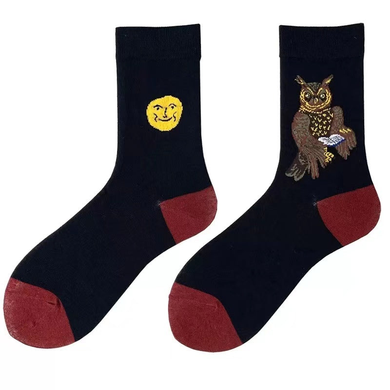 Socks Female Asymmetrical AB Cartoon Cute Plaid In The Tube Spring Men&