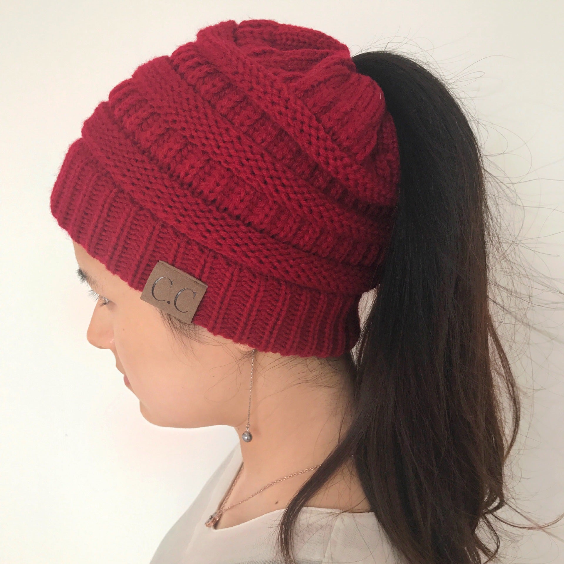 Knitted Ponytail Hat, Women&