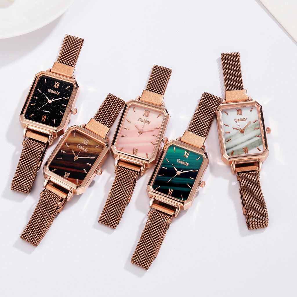 Alloy Mesh Belt Small Green Watch Korean Fashion Ladies Square Head Quartz Watch Limorista