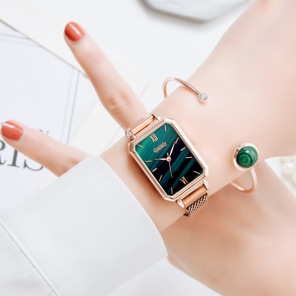 Alloy Mesh Belt Small Green Watch Korean Fashion Ladies Square Head Quartz Watch Limorista
