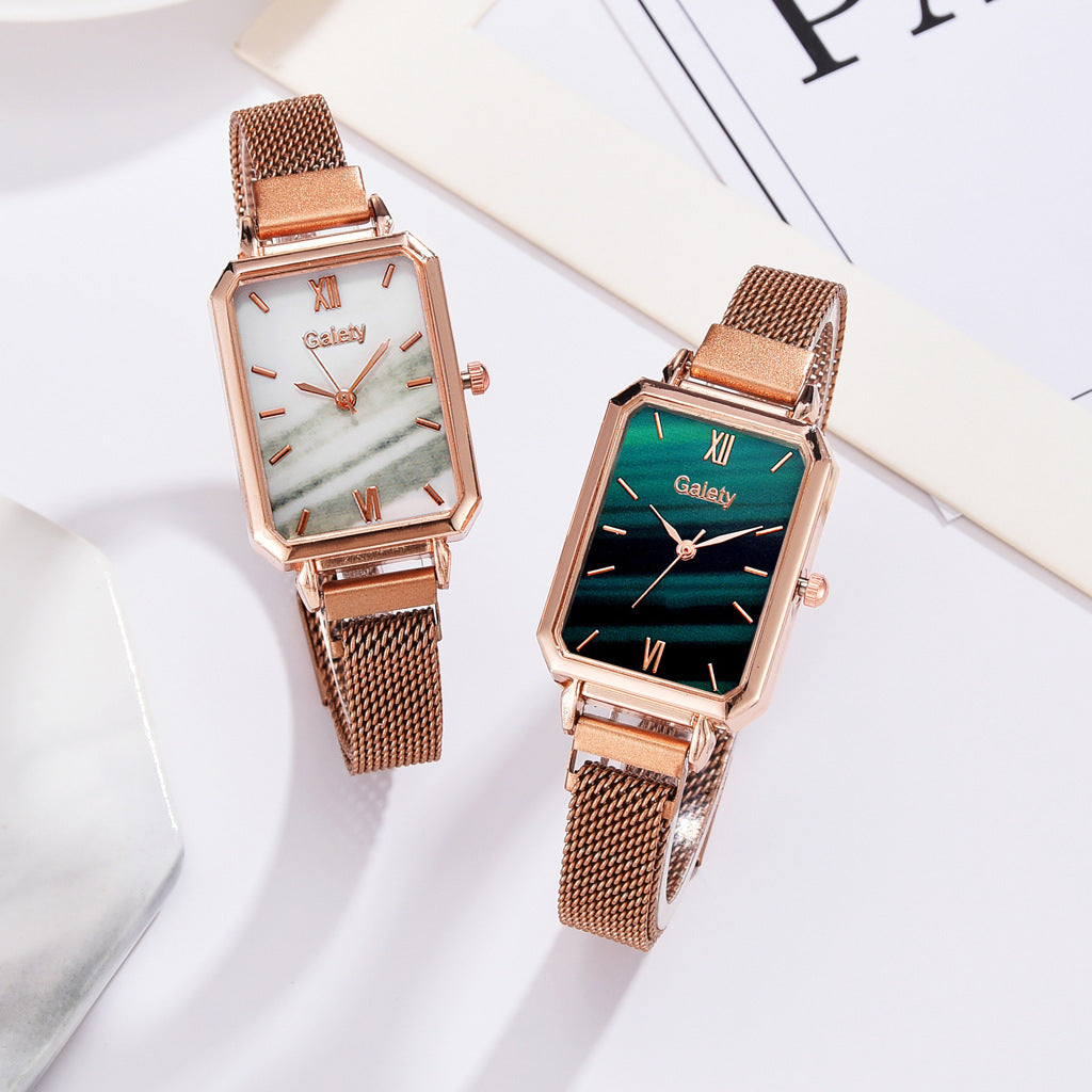 Alloy Mesh Belt Small Green Watch Korean Fashion Ladies Square Head Quartz Watch Limorista