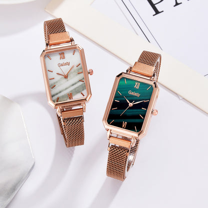 Alloy Mesh Belt Small Green Watch Korean Fashion Ladies Square Head Quartz Watch Limorista