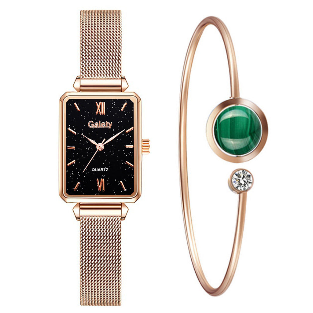 Alloy Mesh Belt Small Green Watch Korean Fashion Ladies Square Head Quartz Watch Limorista