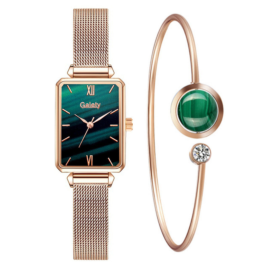 Alloy Mesh Belt Small Green Watch Korean Fashion Ladies Square Head Quartz Watch Limorista