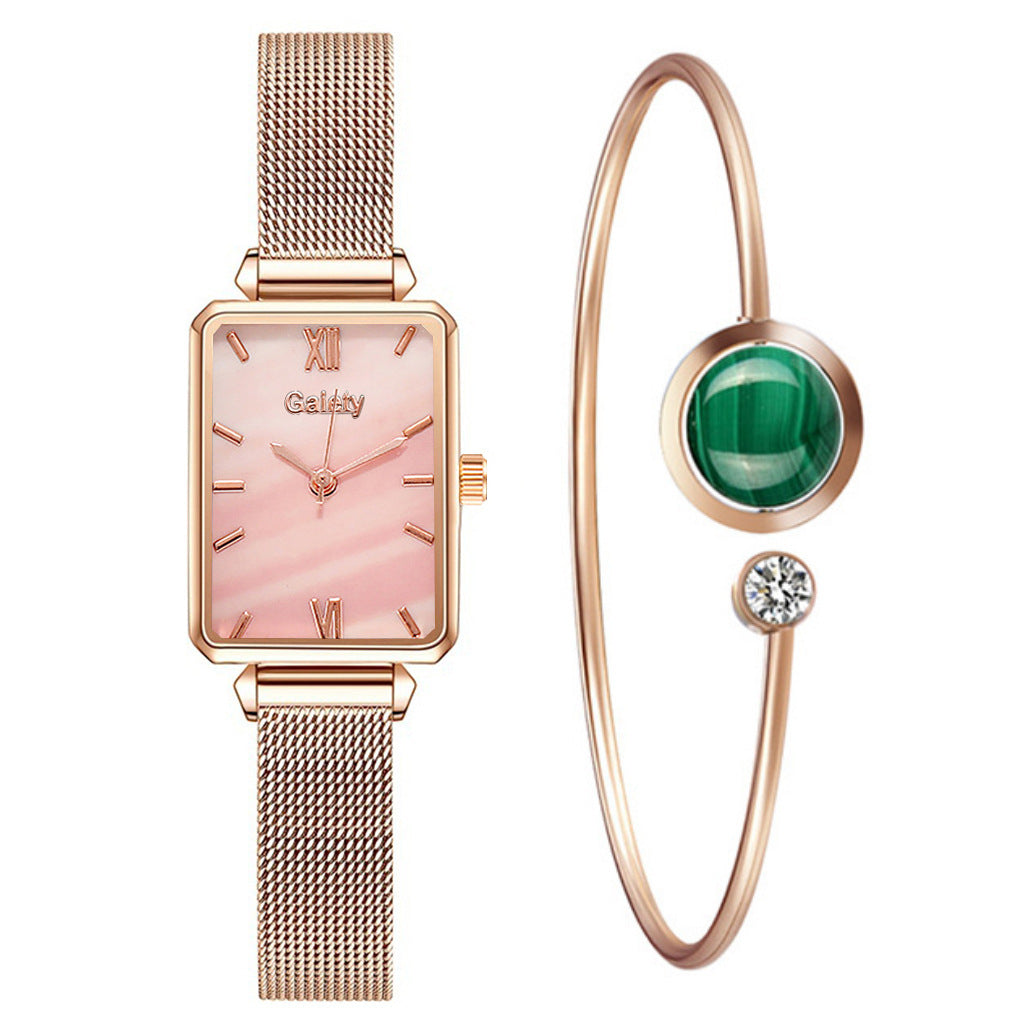 Alloy Mesh Belt Small Green Watch Korean Fashion Ladies Square Head Quartz Watch Limorista