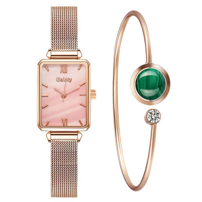 Alloy Mesh Belt Small Green Watch Korean Fashion Ladies Square Head Quartz Watch Limorista