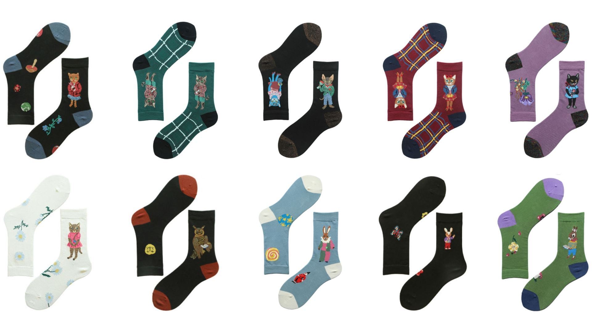 Socks Female Asymmetrical AB Cartoon Cute Plaid In The Tube Spring Men&