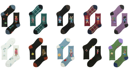 Socks Female Asymmetrical AB Cartoon Cute Plaid In The Tube Spring Men&
