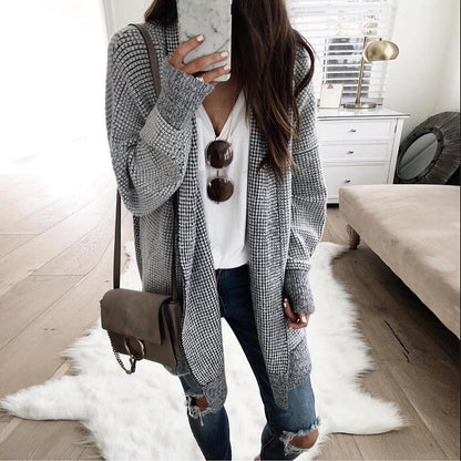Ladies Fashion Plaid Woolen Cardigan Jacket Limorista