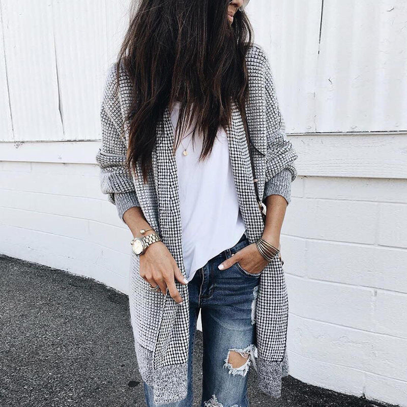 Ladies Fashion Plaid Woolen Cardigan Jacket Limorista