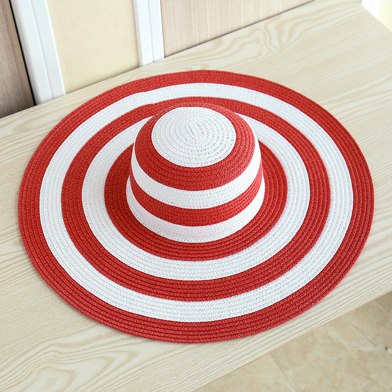 Striped Beach Hat Sun Visor Straw Hat Large Brimmed Hat Women Limorista
