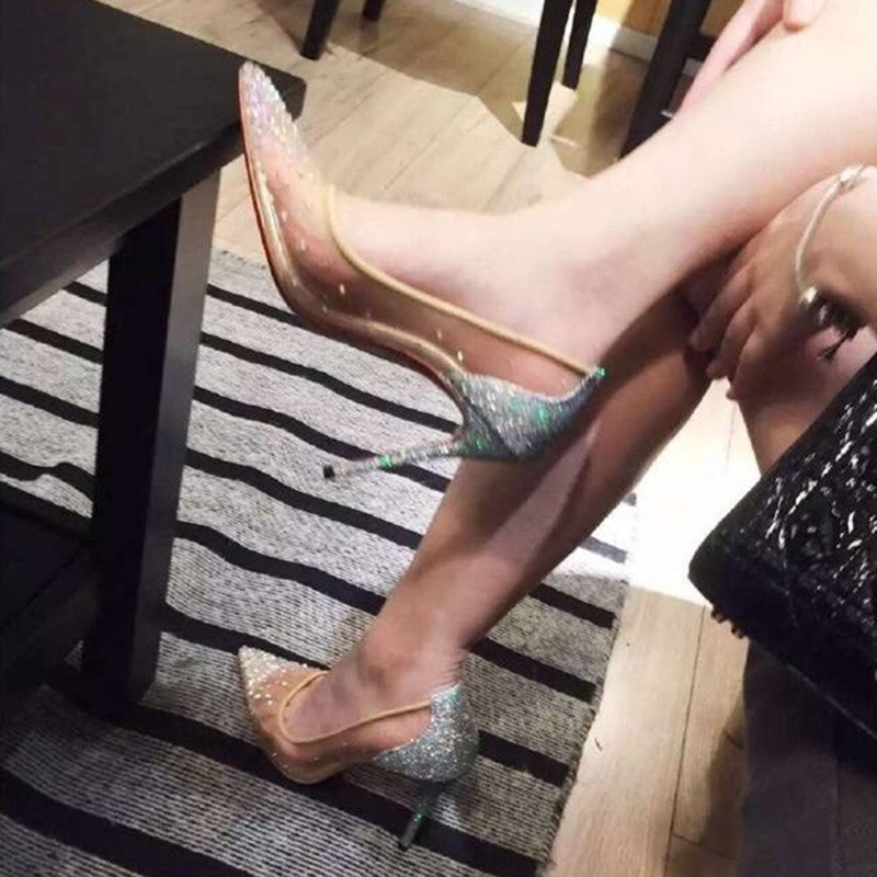 Mesh Rhinestone Transparent Women&